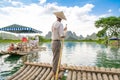 Traditional bamboo raft on Yulong River, Yangshuo, Guangxi, China. Royalty Free Stock Photo