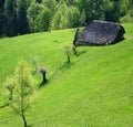 Traditional barn on a beautiful spring hill Royalty Free Stock Photo