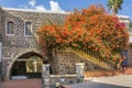 Traditional basalt building with arche