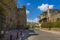 Traditional basalt building with arches