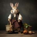 Traditional Bavarian Bunny With Basket: Darktable-inspired Realistic Still-life