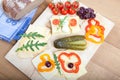 Traditional bavarian cheese light meal on rustic wooden board,