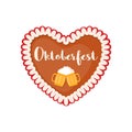 Traditional bavarian gingerbread heart icon in flat style Royalty Free Stock Photo