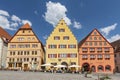 Traditional bavarian houses at Markplatz in Rothenburg ob der Tauber, Franconia, Bavaria, Germany.