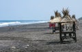 Traditional beach sun shelters in Dewa Ruci Beach, Purworejo, Indonesia