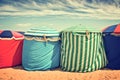 Traditional beach umbrellas in Deauville Royalty Free Stock Photo