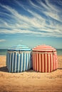 Traditional beach umbrellas in Deauville Royalty Free Stock Photo