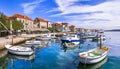 Traditional beautiful coastal town Kastela in Croatia. Kastel Novi fishing village Royalty Free Stock Photo