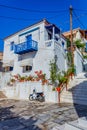 Beautiful street in old greece town, Crete island, Greece. Summer landscape