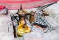 Traditional bedouin coffee and teapots inside the guests tent Royalty Free Stock Photo