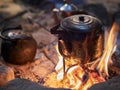 Traditional bedouin tea on fire in the Wadi Rum desert, Jordan