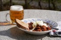 Traditional beef goulash mug of czech pilsner beer