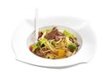 Traditional beef spaghetti on white background