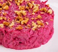 Traditional Beetroot salad with nuts on plate Royalty Free Stock Photo