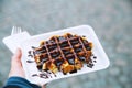 Traditional Belgian dessert, pastry - Belgium tasty waffle with