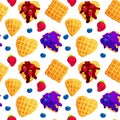 Traditional belgian waffles with berries seamless pattern