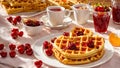 Traditional Belgian waffles with cherries food breakfast