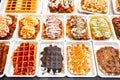 Traditional belgian waffles with fresh fruit and whipped cream Royalty Free Stock Photo