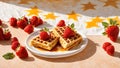Traditional Belgian waffles lunch gourmet and strawberries serving baked sugar plate