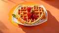 Traditional Belgian waffles lunch gourmet delicious strawberries serving baked sugar plate