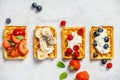 Traditional belgian waffles with whipped cream and fresh fruits Royalty Free Stock Photo