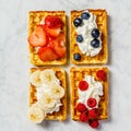 Traditional belgian waffles with whipped cream and fresh fruits Royalty Free Stock Photo