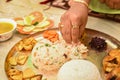 Traditional Bengali cuisine and food meal thali of West Bengal, India. Bengali food thali in kolkata. Royalty Free Stock Photo