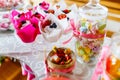 Traditional berry cupcakes and candies served at festive celebration