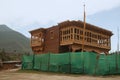 Traditional Bhutaneese house under constuction, Punakha Dzong, Bhutan