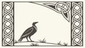 Traditional Bird on Branch with Celtic Inspired Corner, vector design Generative AI Royalty Free Stock Photo