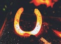 Traditional blacksmithing. Classic heating of metal horseshoe