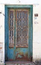 Traditional blue Greek door Royalty Free Stock Photo