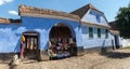 Traditional blue painted old saxon house, Transylvania, Romania