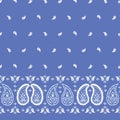 Traditional Blue Paisley Vector Seamless Horizontal Border and Pattern. Whimsical classic background. Royalty Free Stock Photo