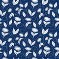 Traditional blue seamless sunflowers pattern