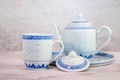 Traditional Blue and White Chinese Tea Set Royalty Free Stock Photo