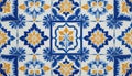 Traditional Blue and Yellow Azulejo Tile Pattern Royalty Free Stock Photo