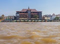Traditional boat in the middle of Musi River, Palembang, Indonesia. Royalty Free Stock Photo