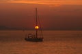 Traditional boat at sunset in Corfu island Royalty Free Stock Photo