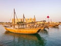 Traditional boats called Dhows are anchored in the port Royalty Free Stock Photo