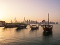 Traditional boats called Dhows are anchored in the port Royalty Free Stock Photo