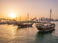 Traditional boats called Dhows are anchored in the port Royalty Free Stock Photo