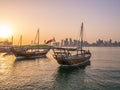 Traditional boats called Dhows are anchored in the port Royalty Free Stock Photo