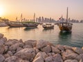 Traditional boats called Dhows are anchored in the port Royalty Free Stock Photo