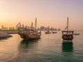 Traditional boats called Dhows are anchored in the port Royalty Free Stock Photo