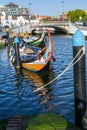 Traditional boats moliceiro on main city canal. Royalty Free Stock Photo