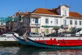 Traditional boats moliceiro on main city canal. Royalty Free Stock Photo