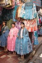 Traditional Bolivian women's clothes in a fashion store