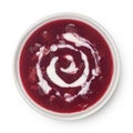 Traditional borscht with sour cream, beetroot soup isolated on white background, top view Royalty Free Stock Photo
