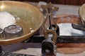 Traditional brass scales in a bakery